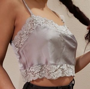 Brandy Melville silky silver and lace crop top